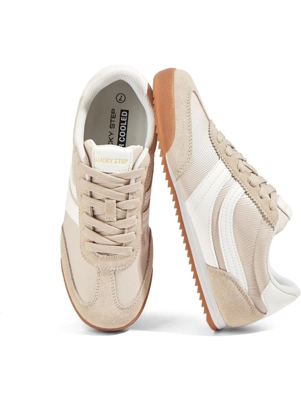 Women's Beige Lightweight Thin Sole Lace up Anti Slip Classic Retro Sneakers